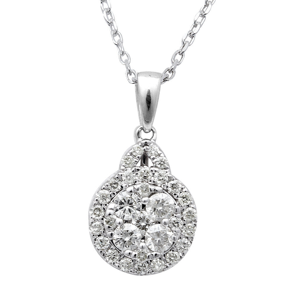 ''.65ct Round DIAMOND Halo Drop Dangle Necklace Pendant 14kt White Gold 18''''''