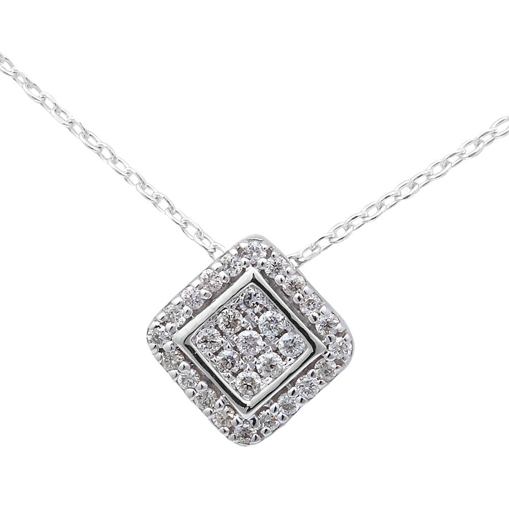 .17cts Diamond Princess Diagonal Pendant Necklace 14kt White GOLD