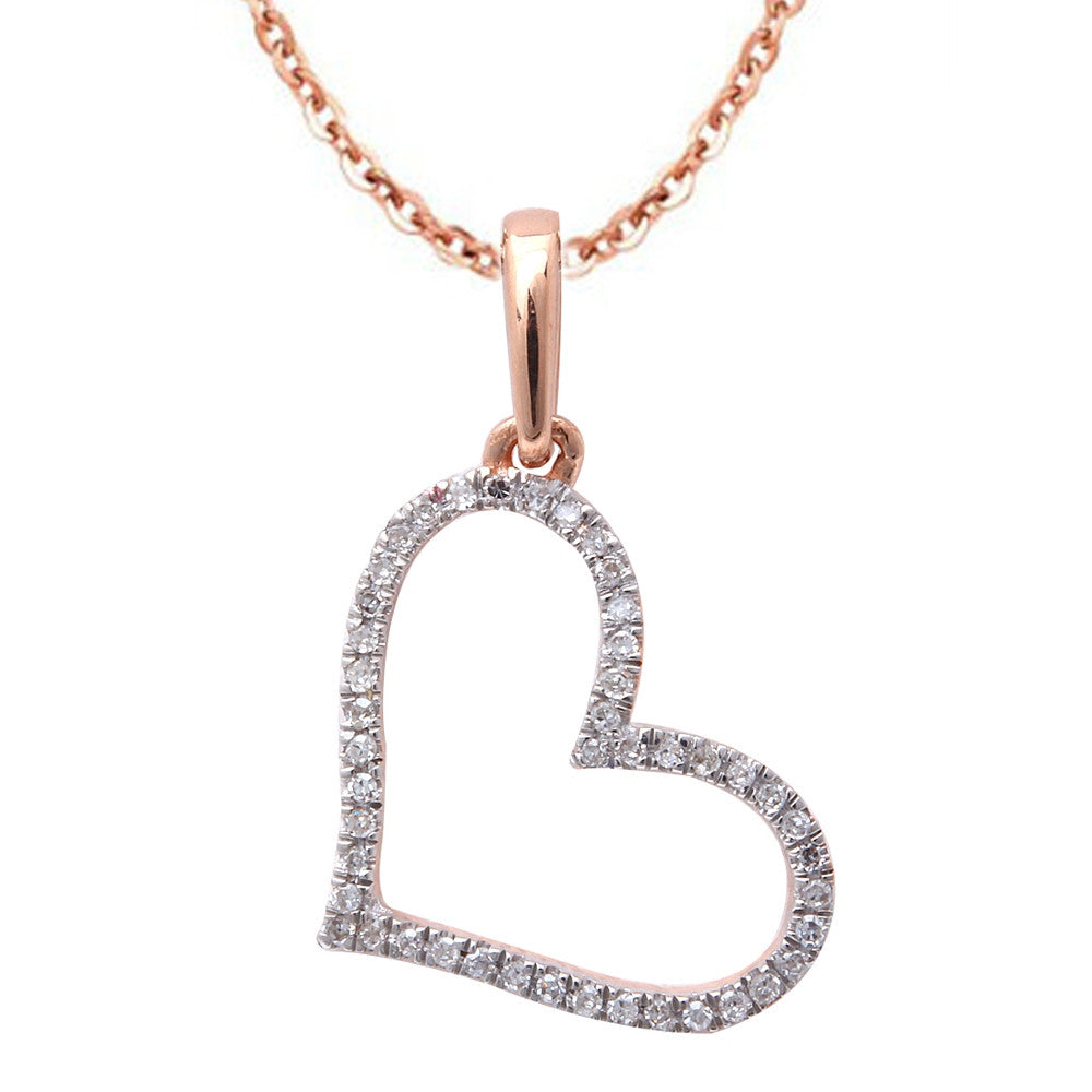 ''.07ct F SI Diamond Pave Set Heart PENDANT 14kt Rose Gold 18''''''