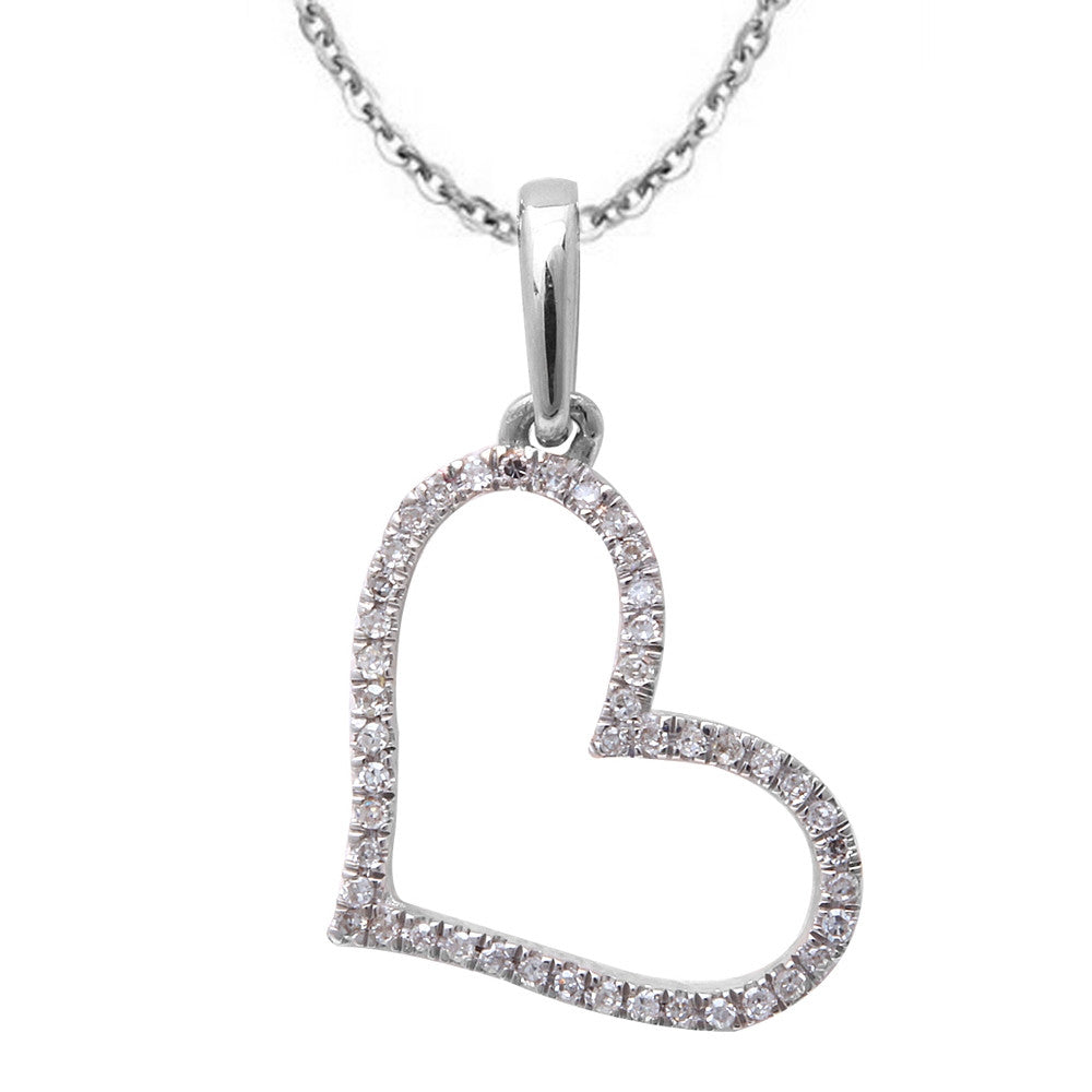 ''.07ct F SI Diamond Pave Set Heart PENDANT 14kt White Gold 18''''''