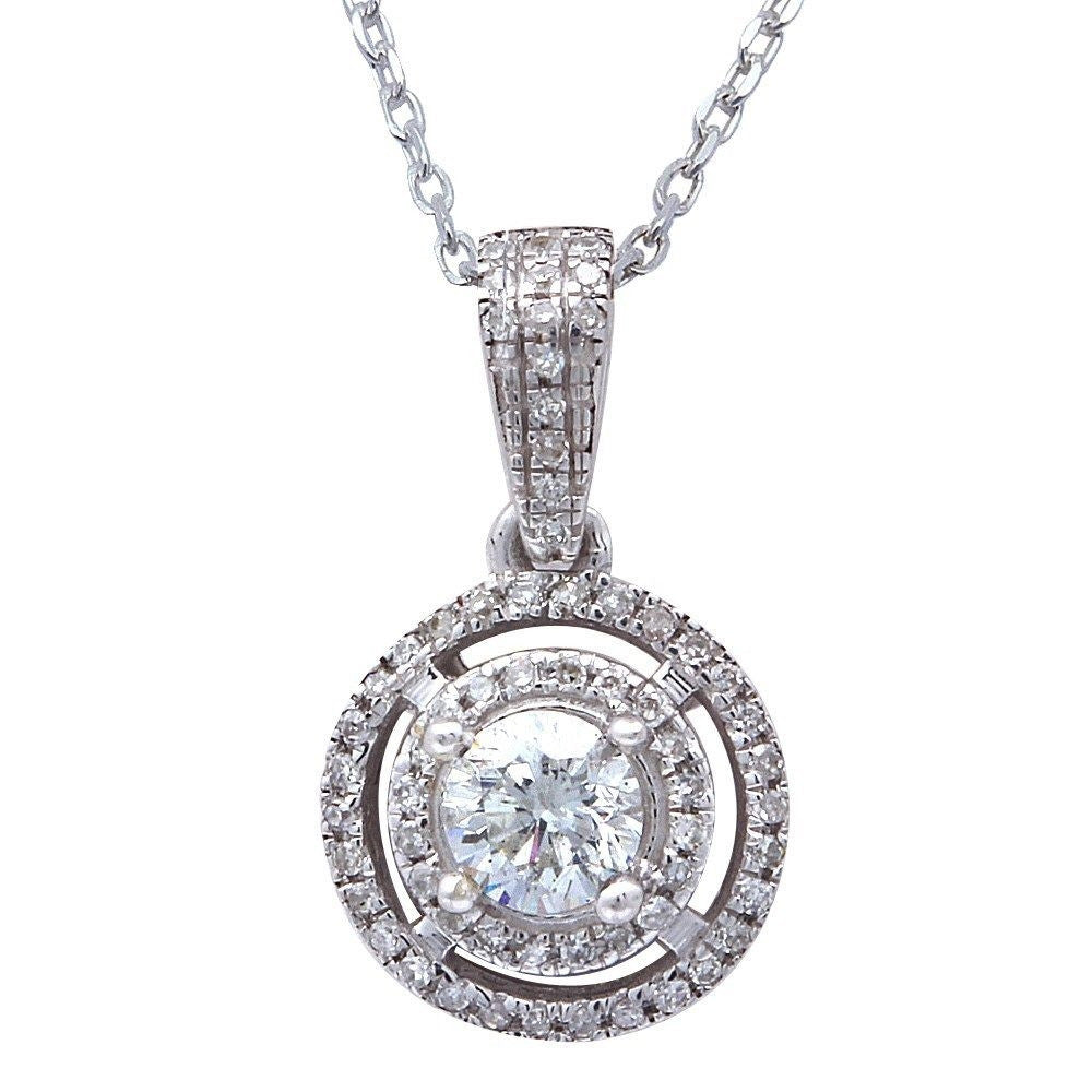 ''.35ct Diamond Solitaire Drop Dangle Necklace Pendant 14kt White GOLD 18'''' Chain''