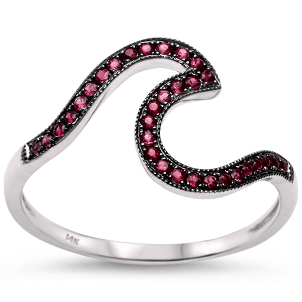 .18ct 14k White GOLD Natural Ruby Wave Ring Size 6.5