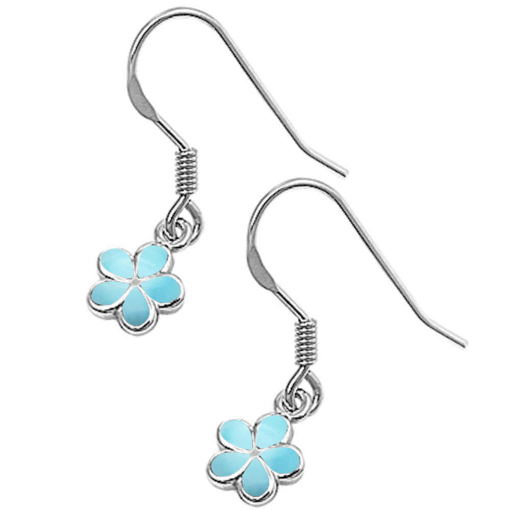 Natural Larimar Plumeria .925 Sterling Silver EARRINGS