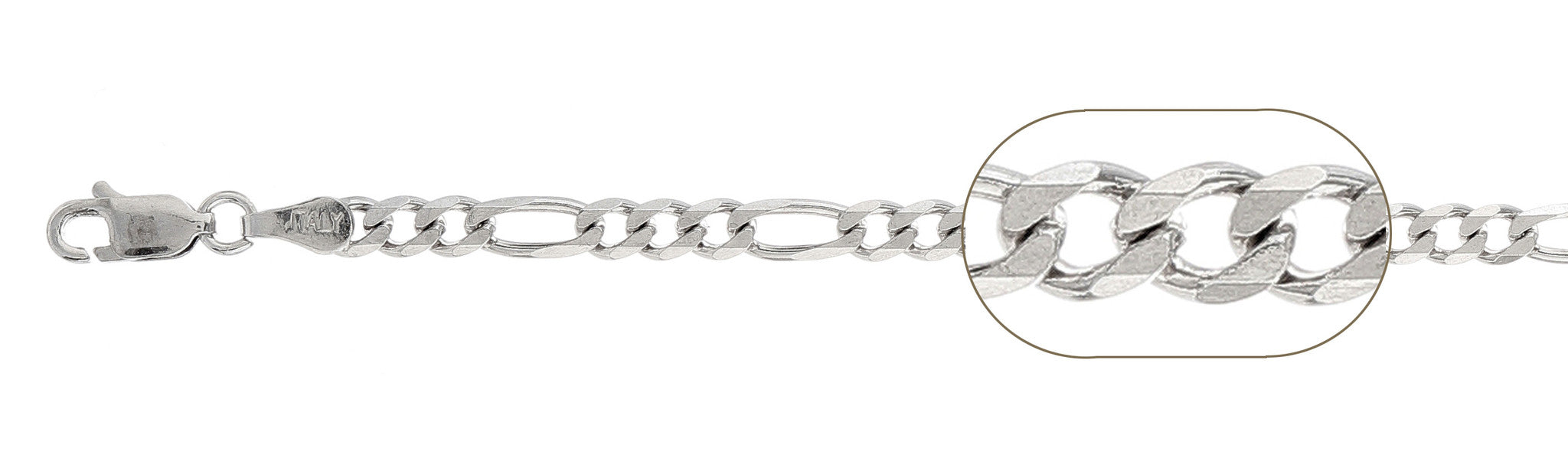 ''100-4MM Figaro Chain .925  Solid STERLING SILVER Sizes 7-10'''' and 16-36''''''