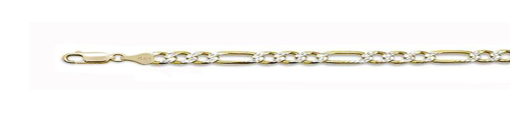 ''080-3MM Yellow GOLD Plated Pave Figaro Chain .925  Solid Sterling Silver Available in 7''''- 30'''' inc