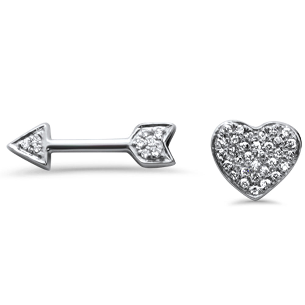 .07ct 14k White Gold Heart & Arrow STUD Diamond EARRINGS