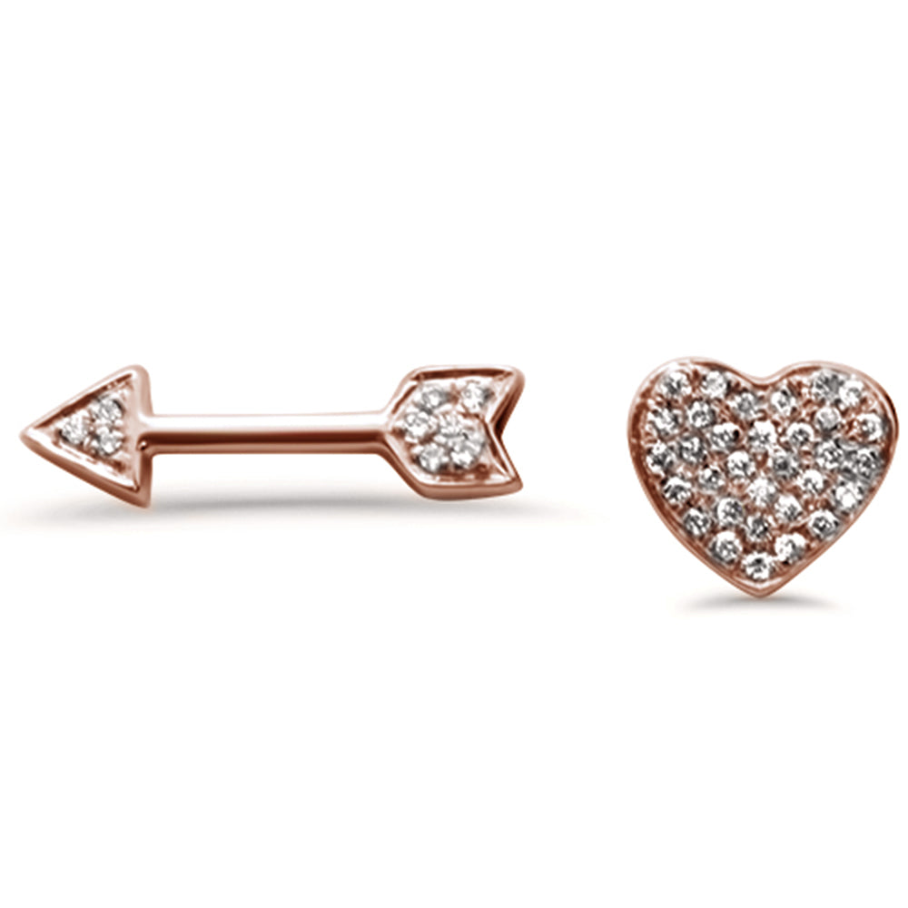 .07ct 14k Rose Gold Heart & Arrow STUD Diamond EARRINGS