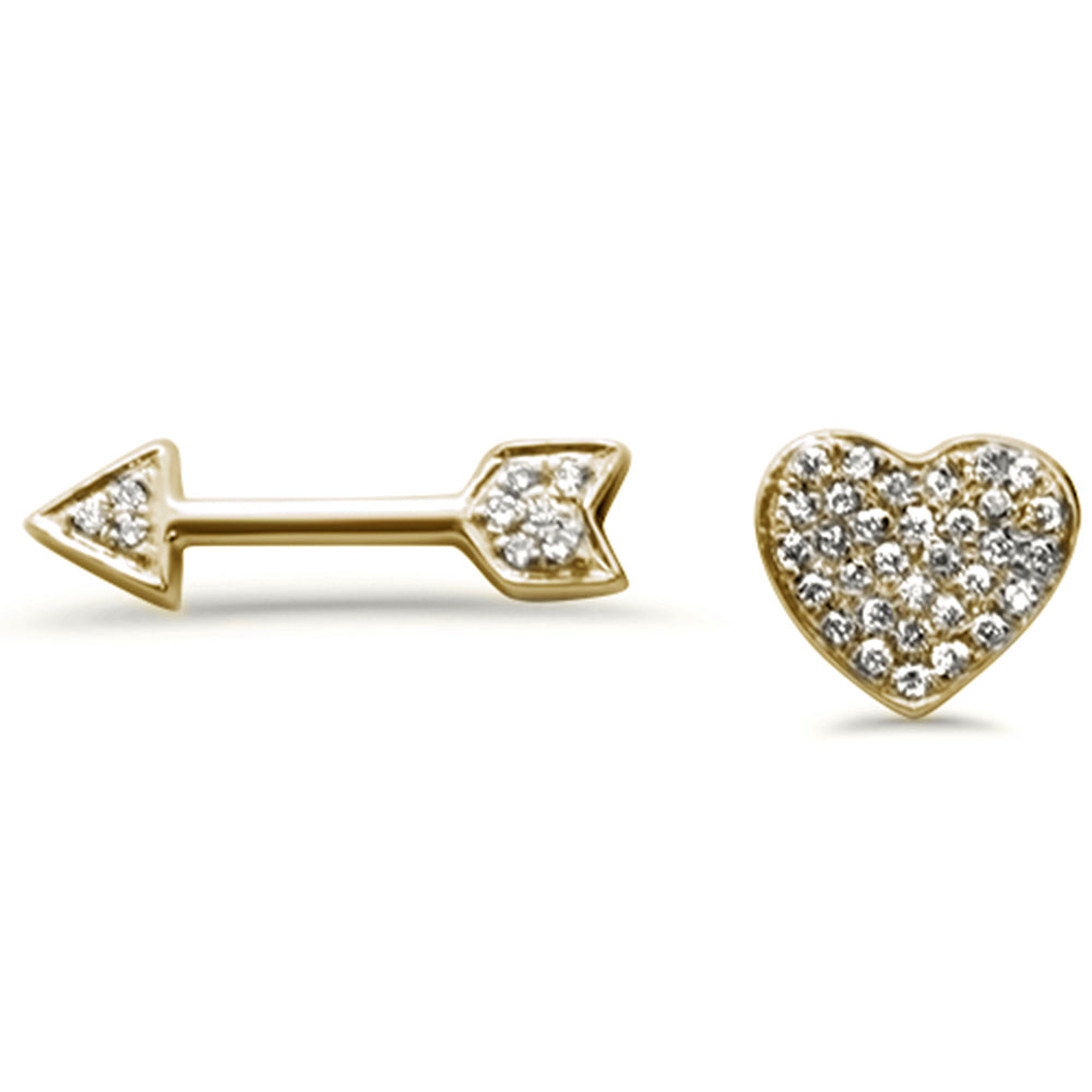 .07ct 14k Yellow Gold Heart & Arrow STUD Diamond EARRINGS