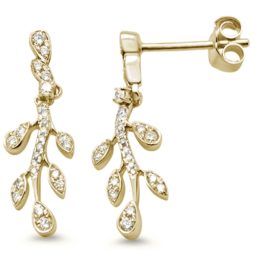 .28ct 14k Yellow Gold Olive Branch Diamond DANGLE Stud Earrings