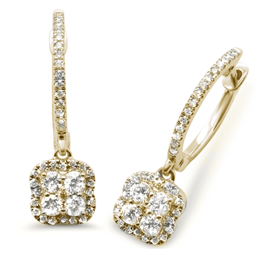 ''SPECIAL!.70ct 14k Yellow Gold Square Drop DANGLE Diamond Earrings''