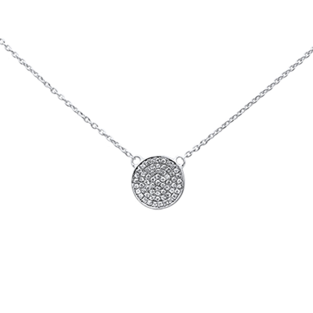 ''.13ct 14k White GOLD Diamond Pendant Pave Circle Necklace 16'''' + 2'''' Ext''