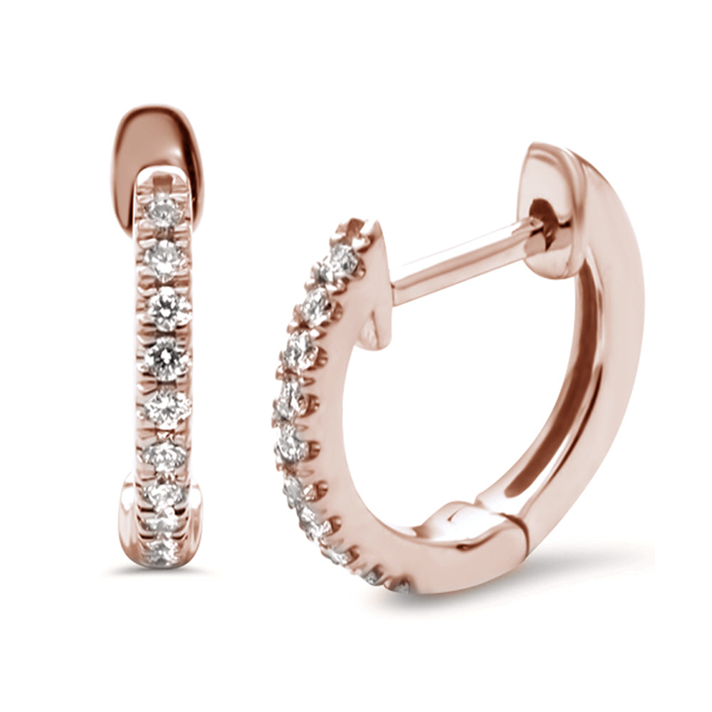 .12ct 14k Rose Gold DIAMOND Hoop Huggie Earrings