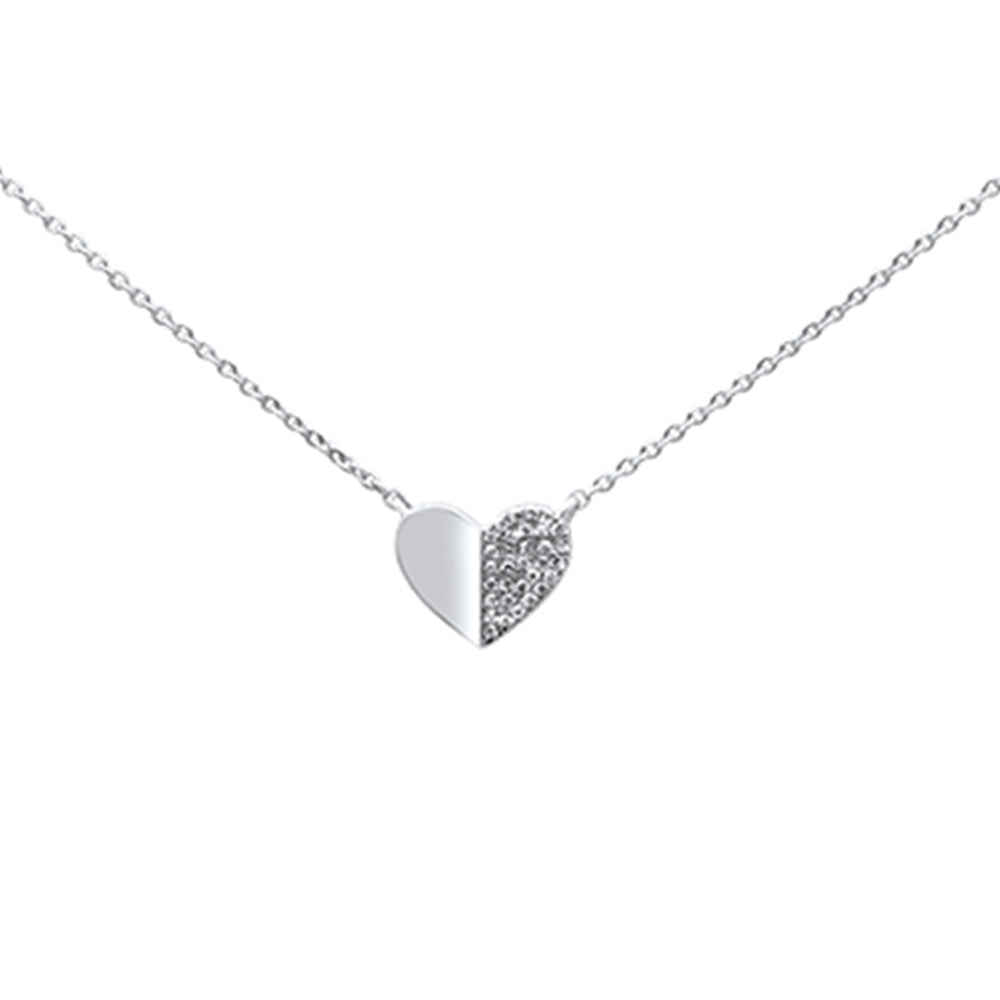 ''.05ct 14k White Gold Diamond Pave Heart PENDANT Necklace 16'''' + 2'''' Ext''