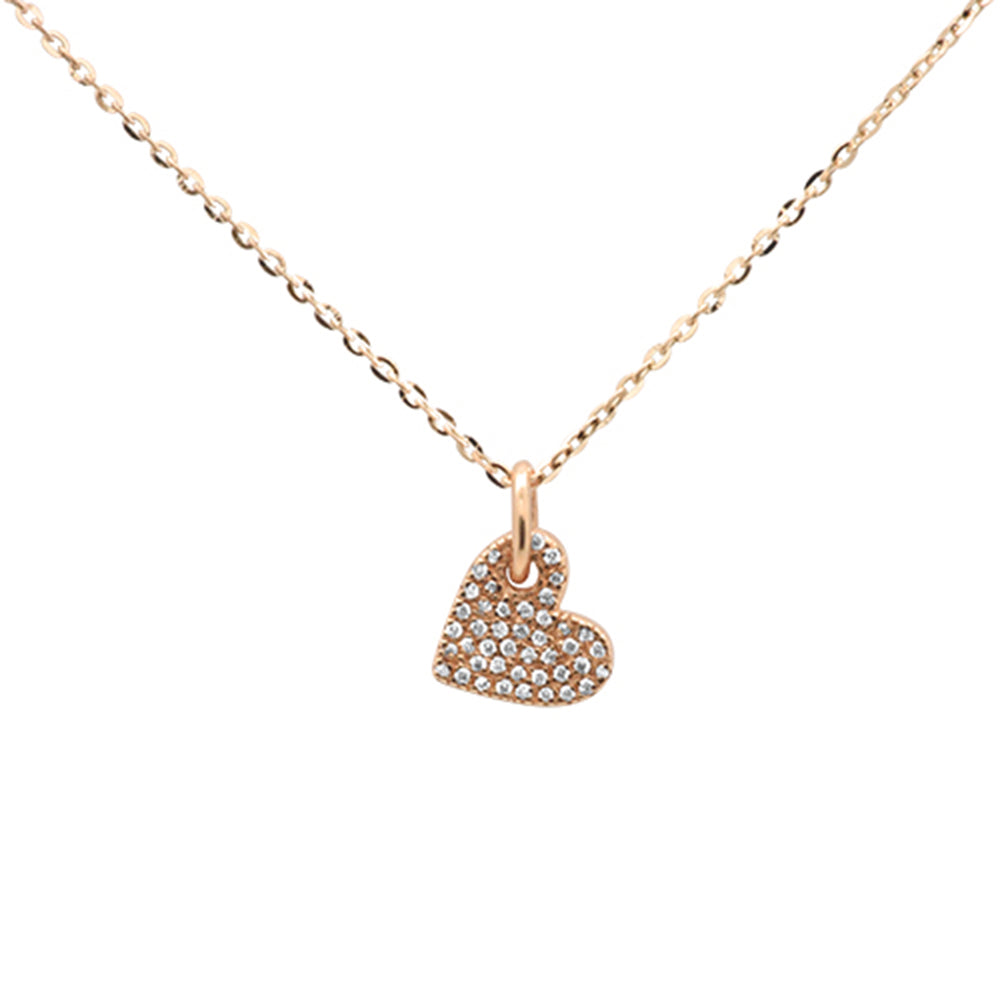 ''.08ct 14k Rose Gold Diamond Dangling Heart Pendant NECKLACE 16'''' + 2'''' Ext''