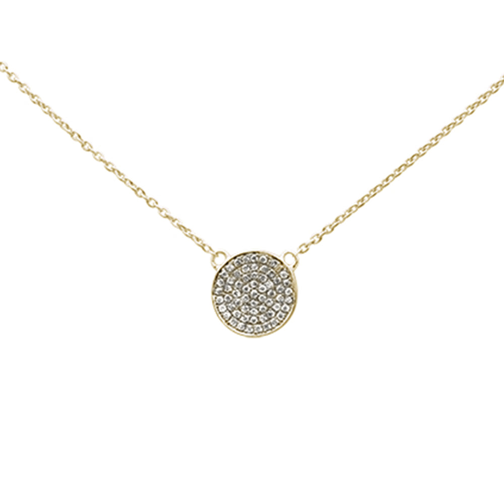 ''.11ct 14k Yellow GOLD Diamond Pave Circle Pendant Necklace 16'''' + 2'''' Ext''