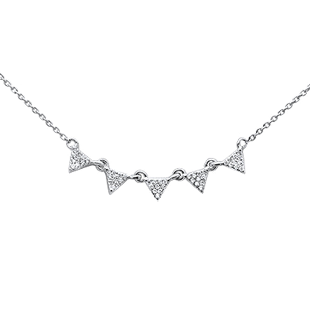 ''.11ct 14k White GOLD Modern Triangle Diamond Pendant Necklace 16'''' + 2'''' Ext''