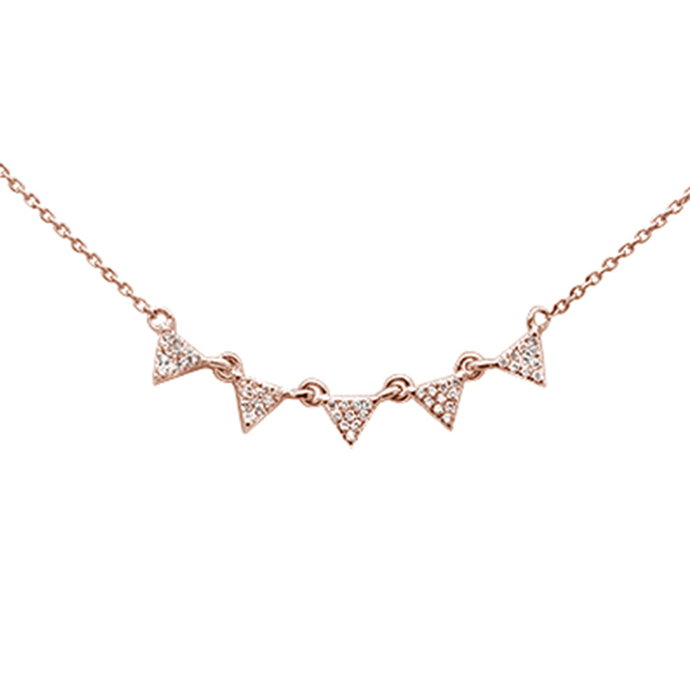 ''.11ct 14k Rose GOLD Modern Triangle Diamond Pendant Necklace 16'''' + 2'''' Ext''