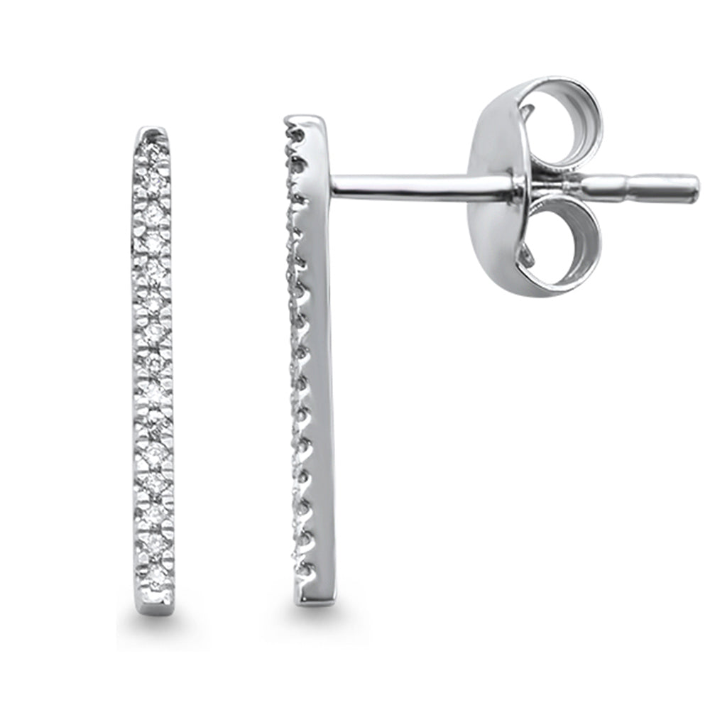 .05ct 14k White GOLD Line Bar Modern Diamond Stud Earrings