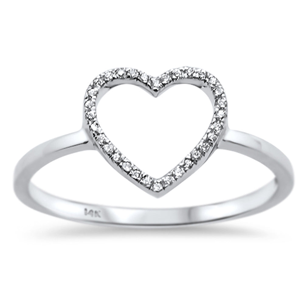 .06ct 14k White Gold Heart Cut out Diamond RING Size 6.5