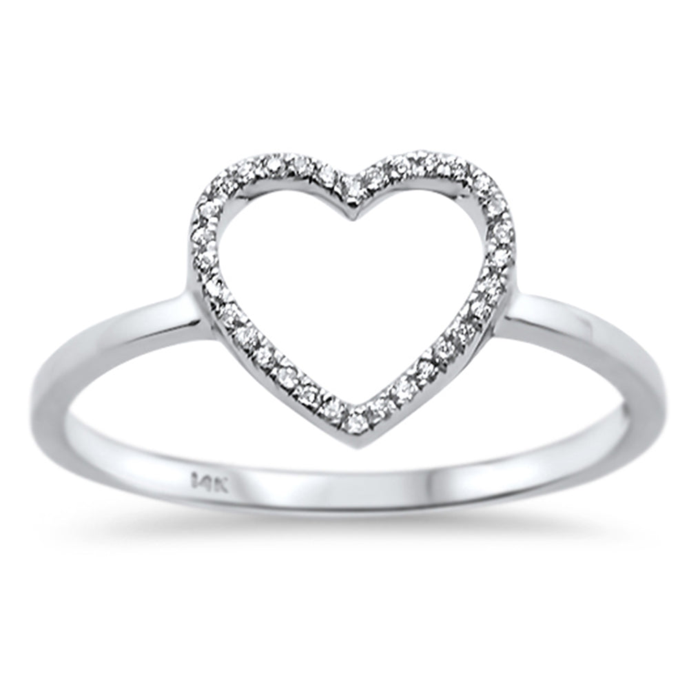 .06ct 14k White GOLD Heart Cut out Diamond Ring Size 6.5