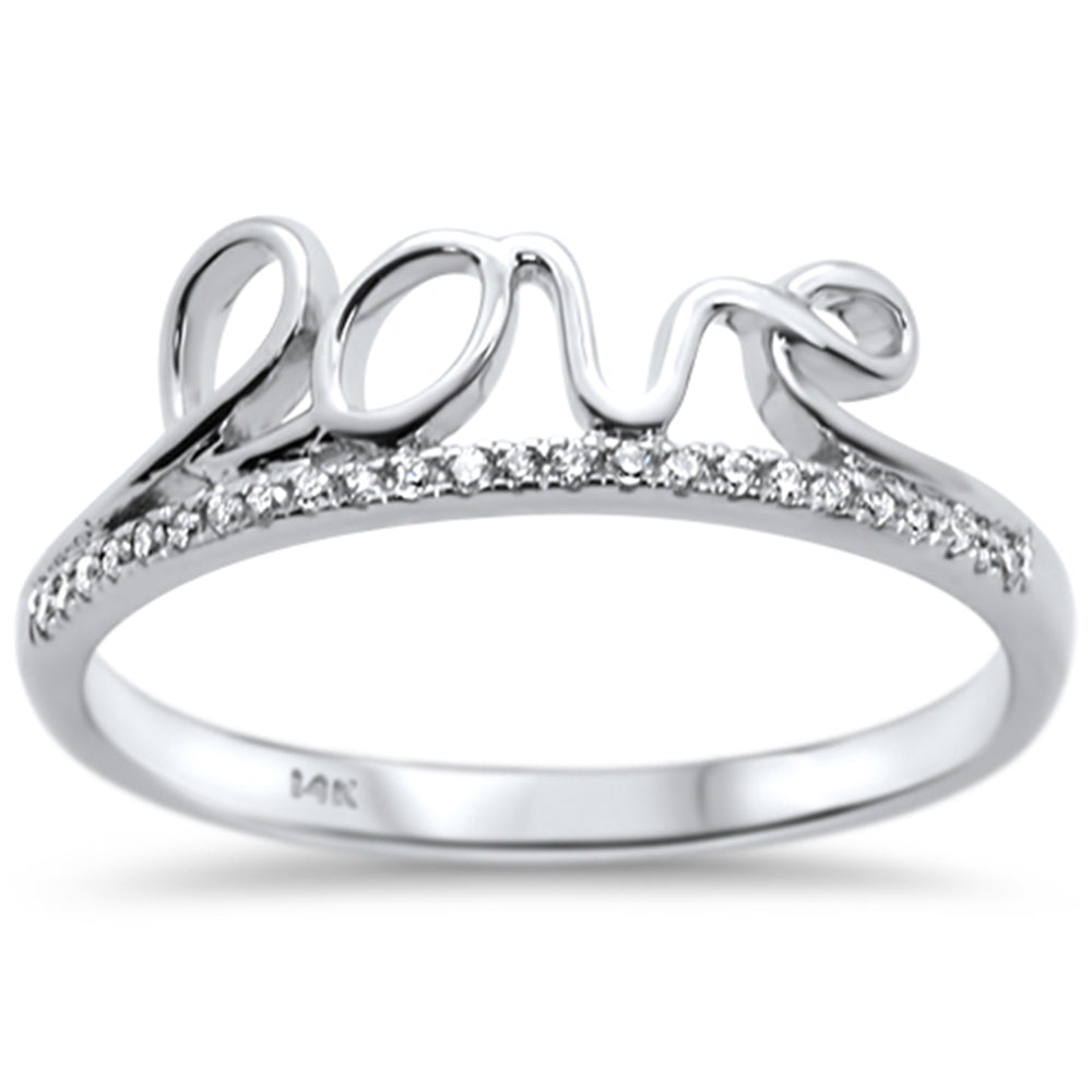 .07ct 14k White Gold DIAMOND Heart Love Script Ring Size 6.5