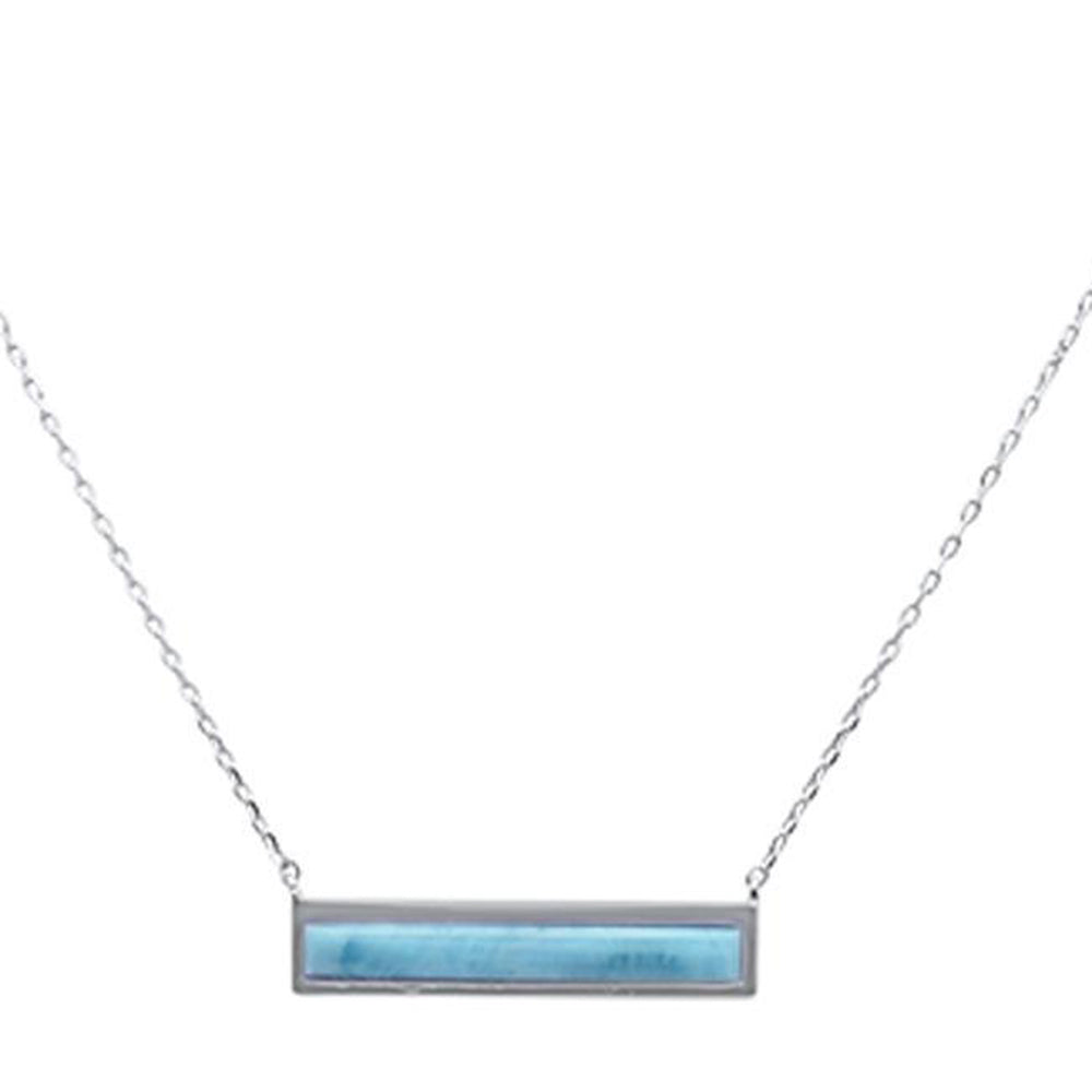 ''Bar Natural Larimar .925 Sterling Silver NECKLACE 17-19'''' Ext''