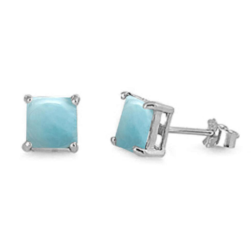 Square Larimar Casting Stud .925 Sterling Silver EARRINGS 3MM-10MM Available