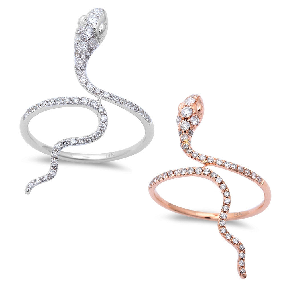 .34ct Designer Diamond Snake Wrap Around Finger Ring Size 6.5 Rose or White GOLD