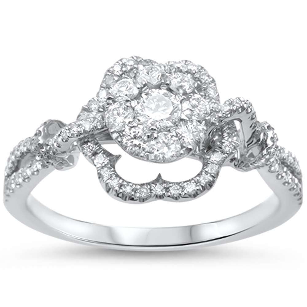 ''SPECIAL!.57ct F SI 14kt White Gold Round Designer Diamond Flower Engagement RING Size 6.5''