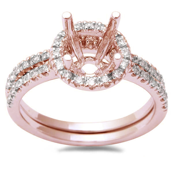 DIAMOND CLOSEOUT! >.46ct Rose Gold Round Diamond Halo Style WEDDING Engagement Ring & Band Set