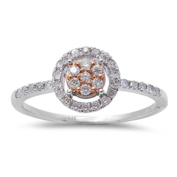 ''SPECIAL! .29CT Round Diamond 14kt White & Rose Gold Halo Style Engagement RING Size 6.5''