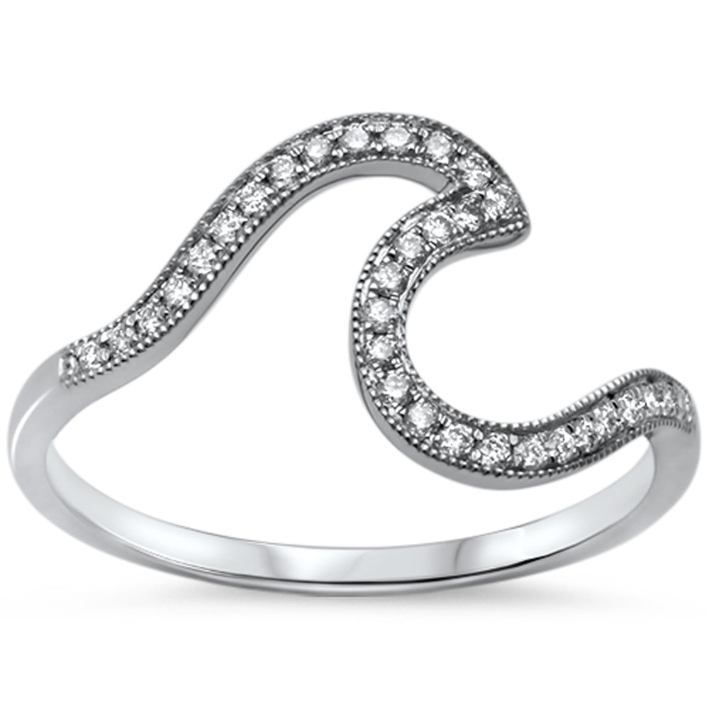 .18ct 14k White GOLD F SI Diamond Wave Ring Size 6.5