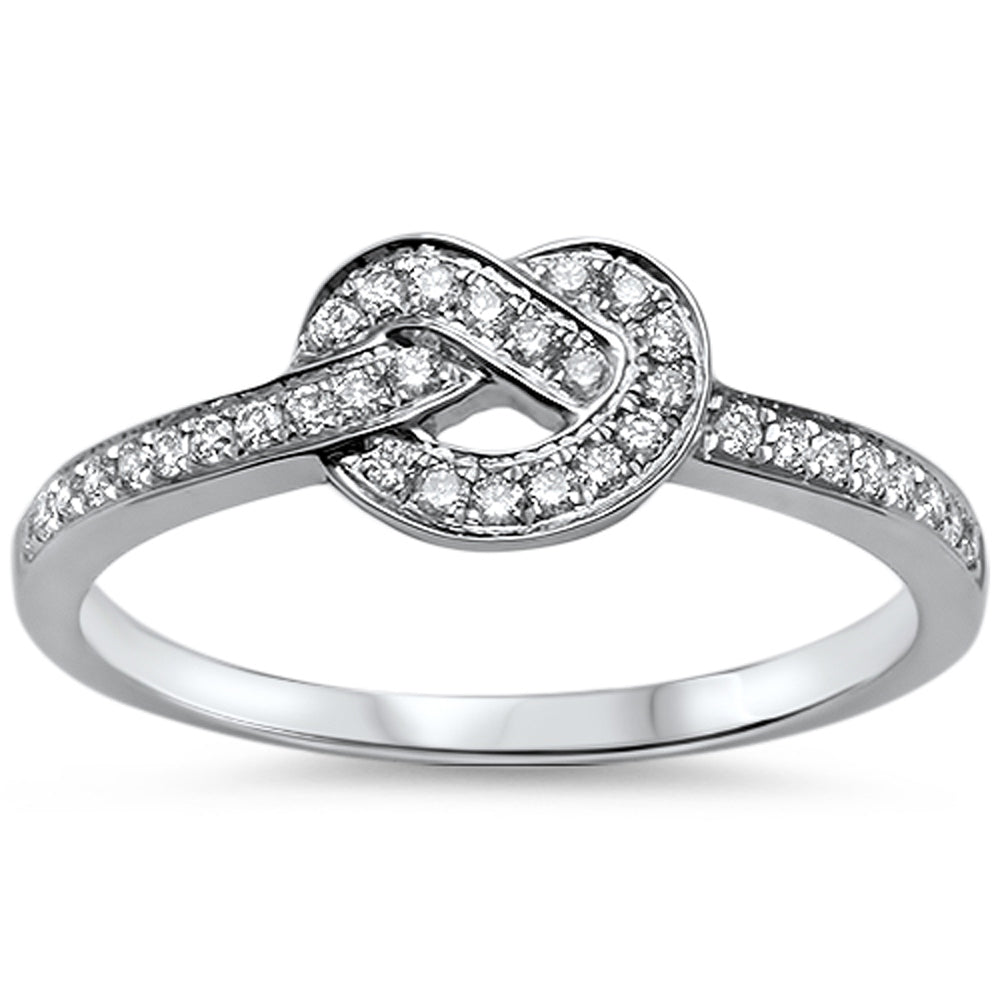 .20ct 14k White Gold F SI Heart Diamond Love Knot RING Size 6.5