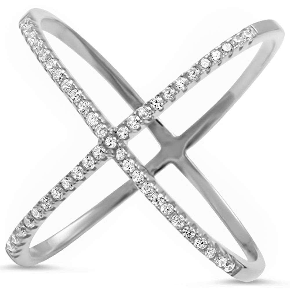 ''.34ct F VS2 14k White Gold Trendy ''''X'''' Pave Criss Cross RING Size 6.5''