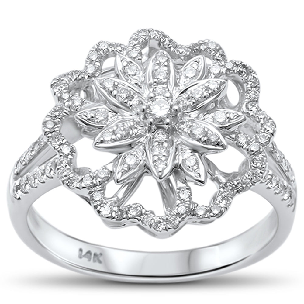 .54ct F VS2 14kt White GOLD Diamond Flower Statement Cocktail Ring Size 6.5