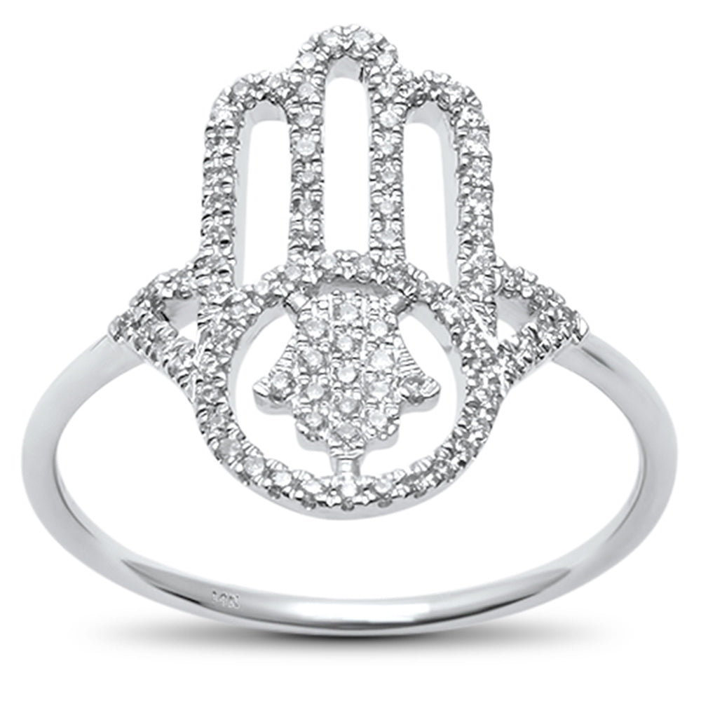 .18ct F VS2 14k White Gold Diamond Hand of Hamsah Gold RING Size 6.5