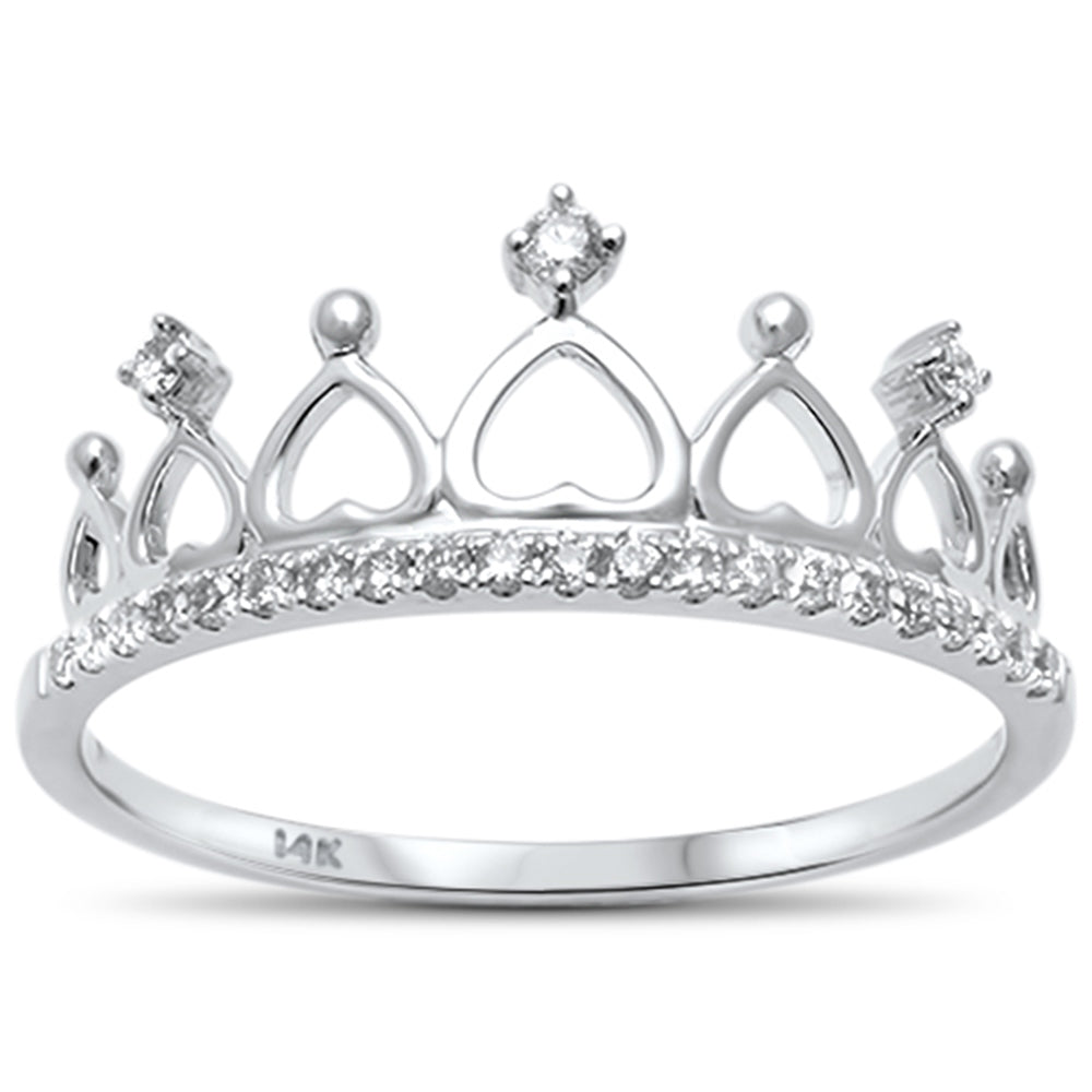 .17ct F VS2 14kt White Gold Diamond Crown Heart Princess RING Size 6.5