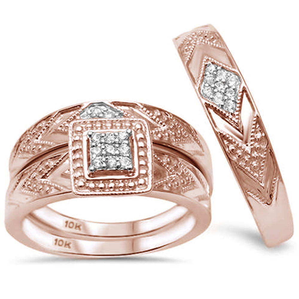 ''SPECIAL!.16ct G SI 10K Rose GOLD Diamond Trio Wedding Set''