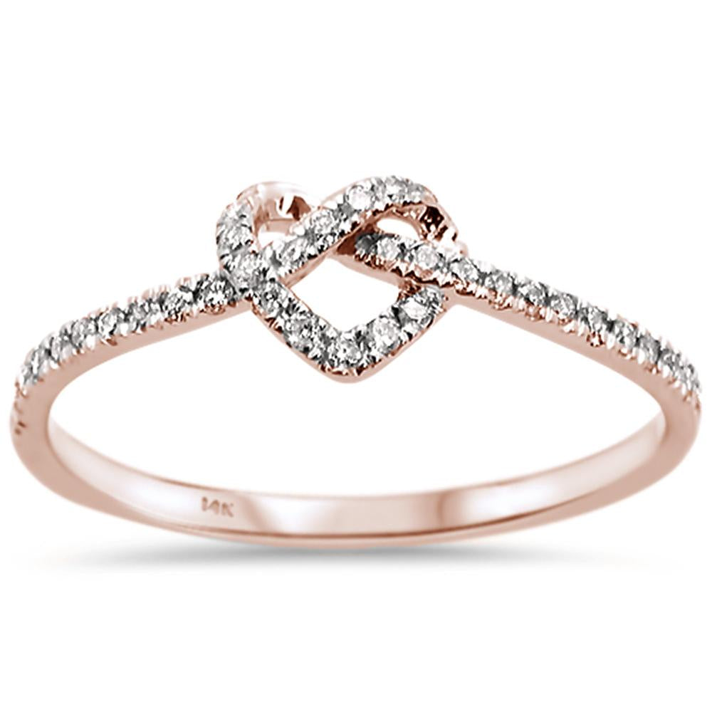 ''SPECIAL! .16ct 14k Rose Gold Twisted Heart Infinity Diamond RING Size 6.5''