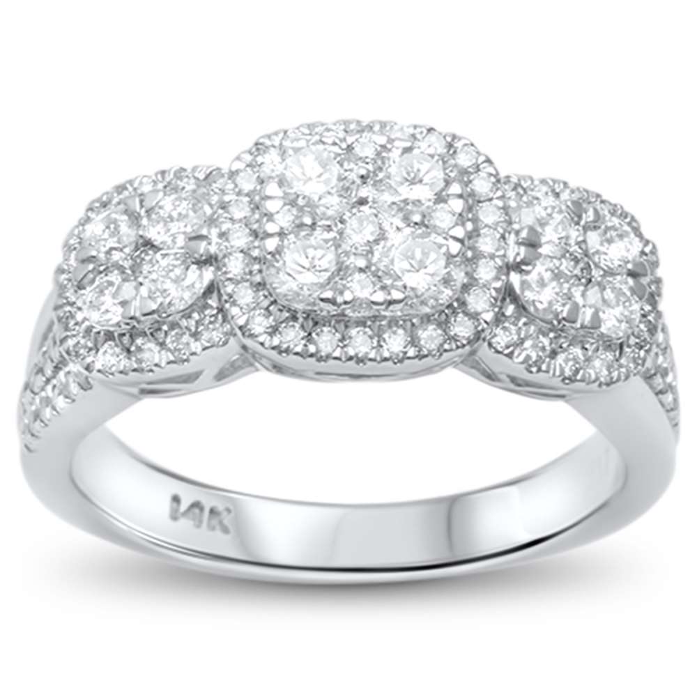 .89ct 14kt White GOLD Square Three Stone Engagement Anniversary Ring