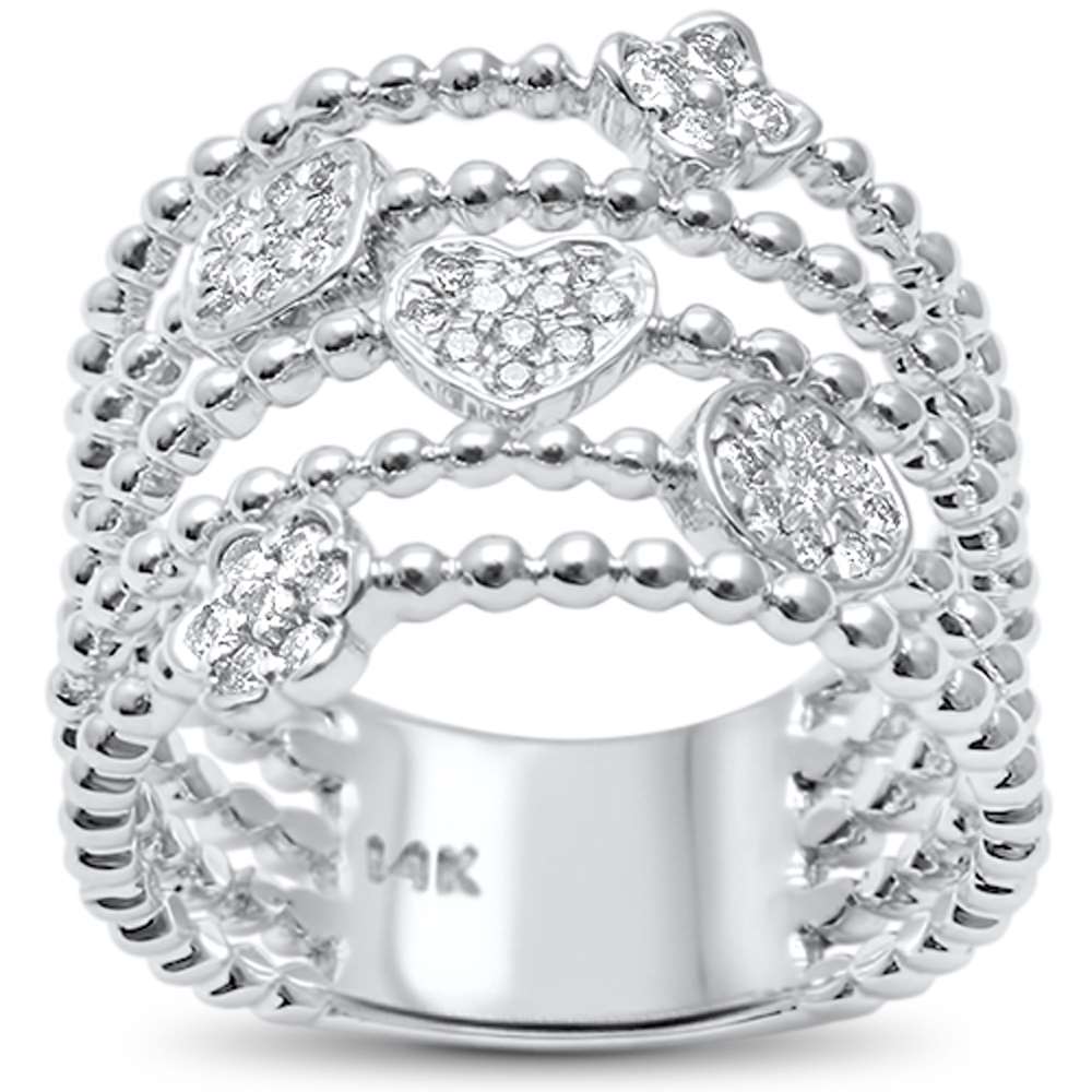 .24ct 14kt White Gold Trendy Multi Beaded Layered Diamond RING Size 6.5