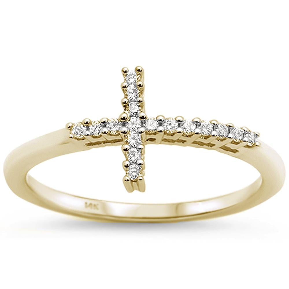 .11ct 14k Yellow GOLD Diamond Sideways Cross Ring Size 6.5