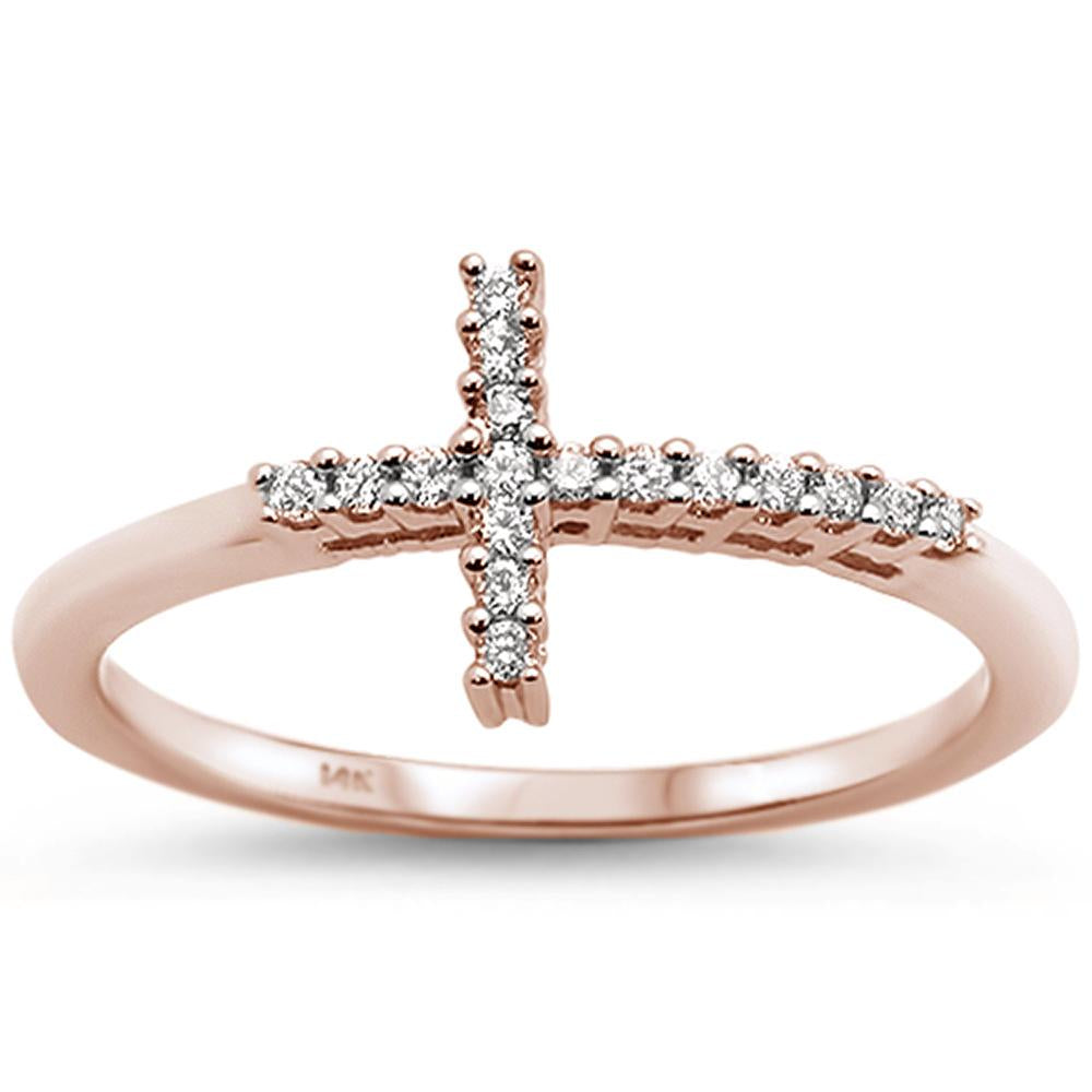 .12ct 14k Rose Gold Sideways Cross Diamond RING Size 6.5