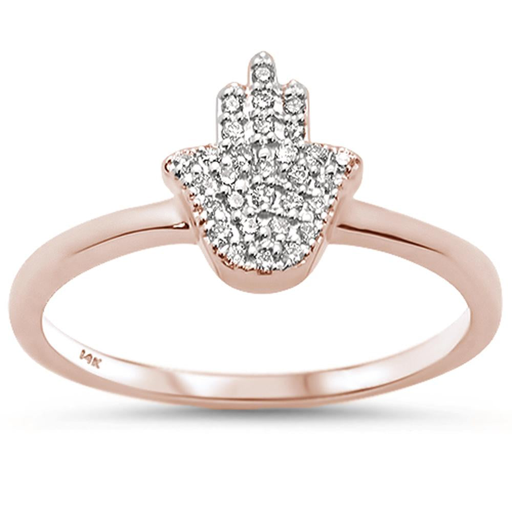 ''SPECIAL! .11ct 14k Rose Gold Diamond Hand of Hamsa Chai RING Size 6.5''