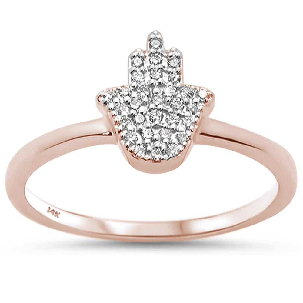 ''SPECIAL! .11ct 14k Rose GOLD Diamond Hand of Hamsa Chai Ring Size 6.5''