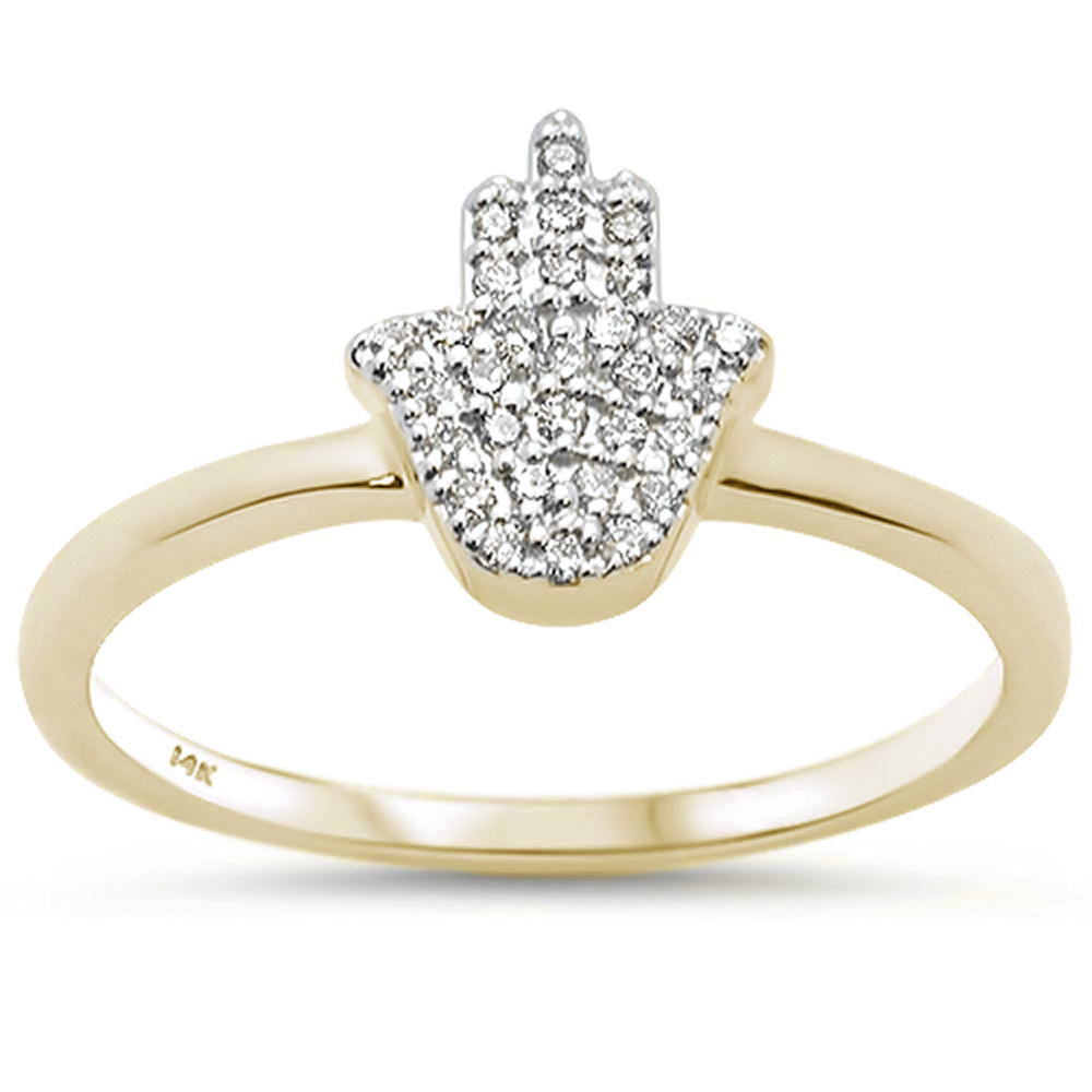 ''SPECIAL! .11ct 14k Yellow Gold Diamond Hand of Hamsa Chai RING Size 6.5''