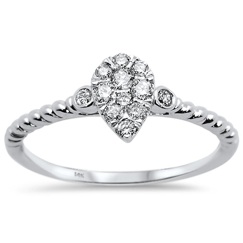 .24ct 14k White GOLD Diamond Pear Shaped Solitaire Promise Ring Size 6.5