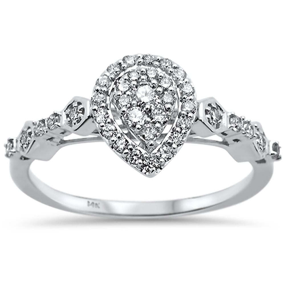 .35ct 14k White GOLD Pear Shape Diamond Engagement Ring Size 6.5