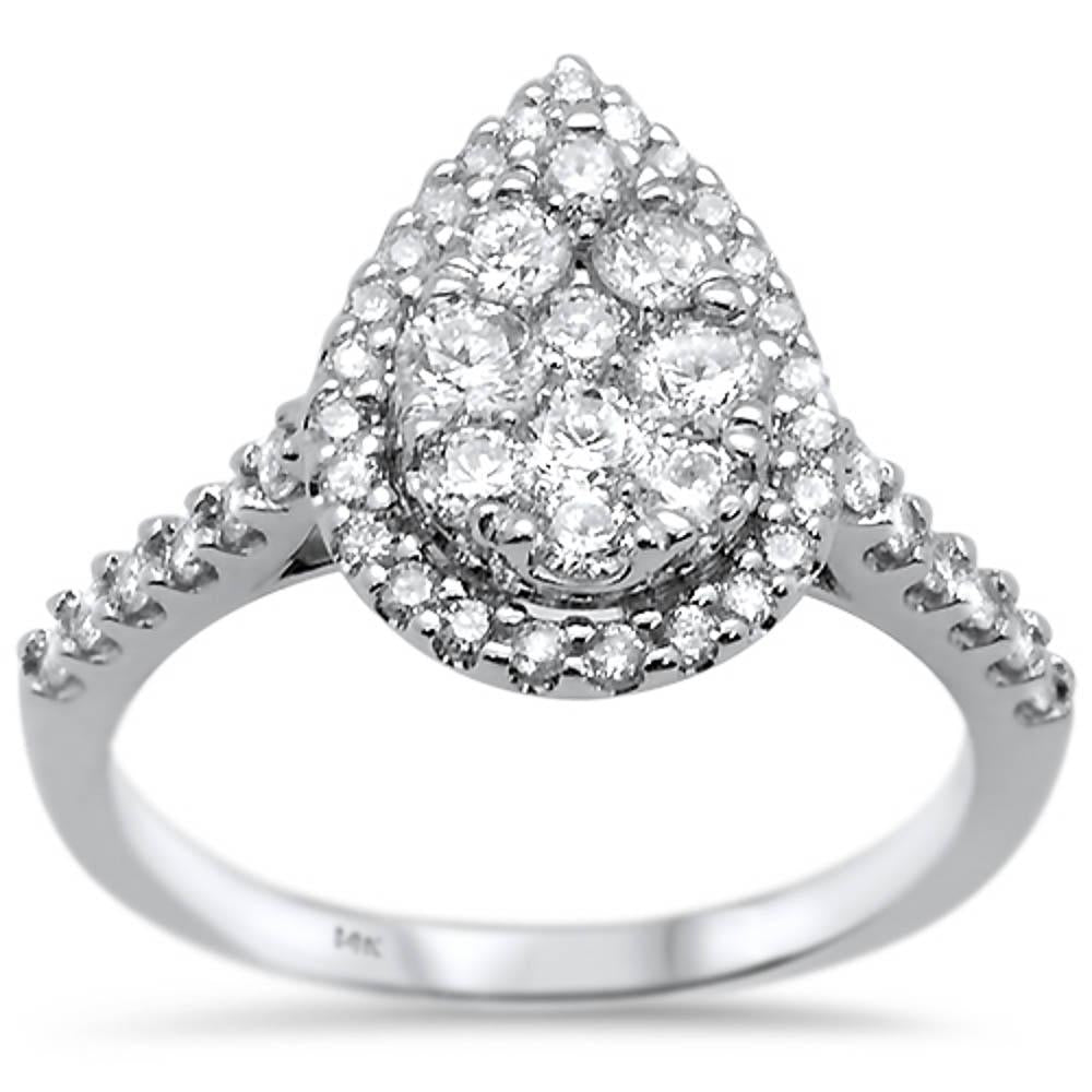 ''SPECIAL!.98ct 14k White Gold Halo Pear Shape DIAMOND Engagement Rinze 6.5''