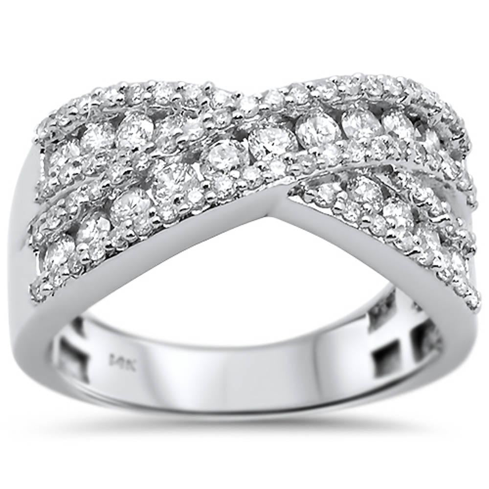 ''SPECIAL!.98ct 14k White Gold Criss Cross Statement Diamond RING 6.5''
